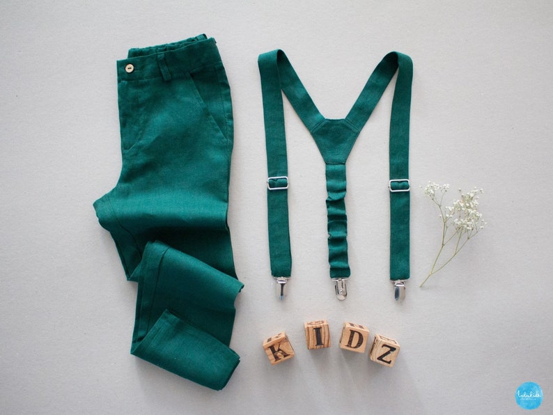 Boys Linen Suit Ring Bearer Outfit Boys Suspender Outfit Etsy