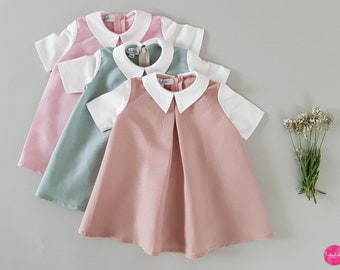 Sale - rosa Baby Mädchen Taufoutfit, Babykleid, Mädchenkleid, Leinenkleid, Taufkleid, festliches Kleid, Festkleid, Mädchen Hochzeitskleid