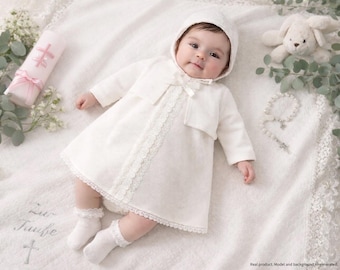SALE - Size 62 - Baby girl ivory christening gown with lace - christening outfit cotton dress, baby dress, wedding dress, christening wear, girl's dress