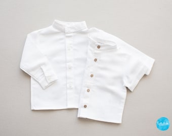 VENTA Camisa de bautismo de bebé, traje de bautismo - camisa de lino blanco (orgánica) con cuello alto