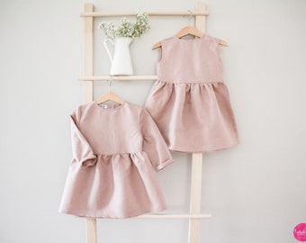 dusty pink Mädchen Leinenkleid - Babykleid Mädchenkleid Taufkleid Taufoutfit Blumenmädchenkleid Hochzeitskleid Hochzeitsoutfit