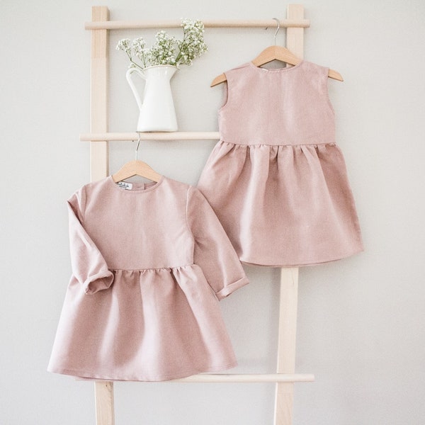 dusty pink Mädchen Leinenkleid - Babykleid Mädchenkleid Taufkleid Taufoutfit Blumenmädchenkleid Hochzeitskleid Hochzeitsoutfit