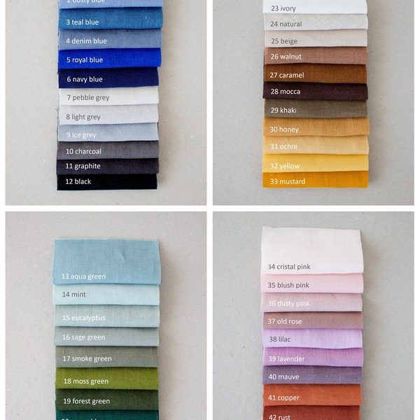 Linen fabrics in 44 colors - sold by the metre