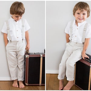 toddler ring bearer linen suspenders outfit, boys wedding outfit, pants with suspenders, toddler suspender suit, page boy outfit