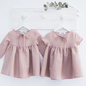 dusty rose baby girl linen dress (organic), flower girl dress