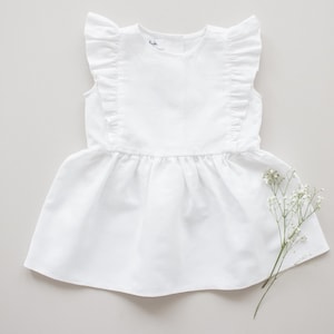 SALE - Baby girl white christening dress, baptism outfit, linen dress with ruffles, flower girl dress, wedding outfit, blessing outfit