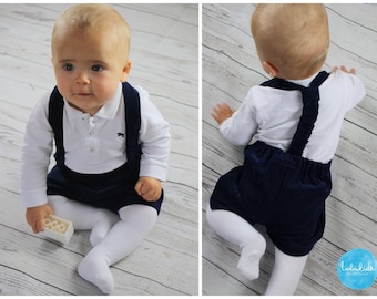 SALE baby boys navy blue  shorts with suspenders, shorts with straps - boy baptism outfit, ring bearer outfit, carrierpants, page boy outfit