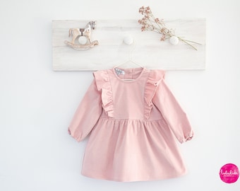 robe en velours côtelé rose avec volants - robe de bébé robe de fille robe de baptême robe en coton tenue de baptême robe de fille de fleur robe de mariée tenue de mariage