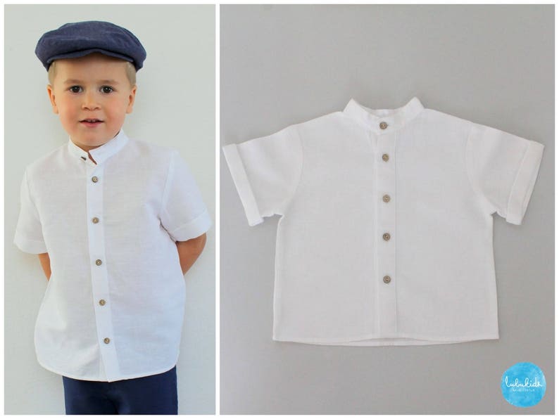 short sleeve shirt linen boy baby baptism christening gown ring bearer birthday festive outfit comunion confirmation shorts bermudas linen