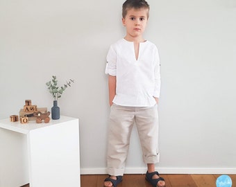 Tenue de mariage garçon, inscription scolaire, costume porte-alliances, mariage plage - Tenue en lin 2 pièces : pantalon + chemise