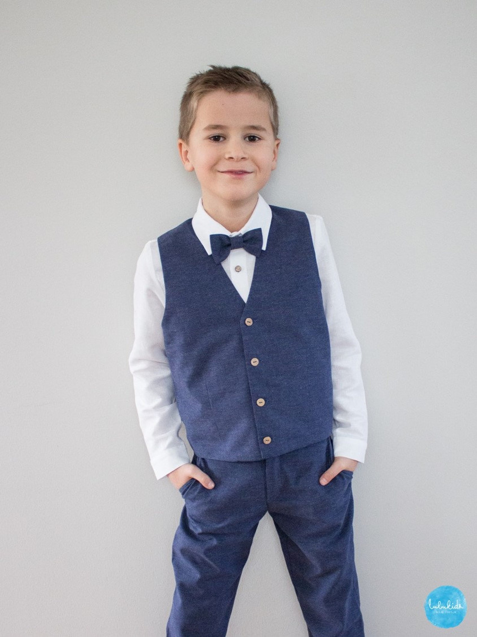 Boy Vest Toddler Waistcoat Blue Organic Cotton Vest Etsy