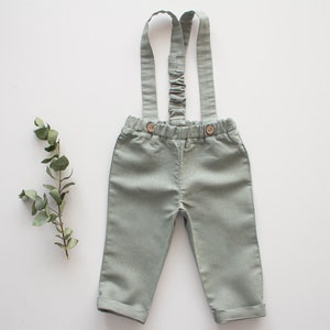 sage green linen pants for baby boy ring bearer outfit, toddler pants, paptism suit ready-to-ship pants