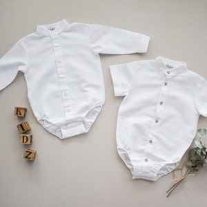 Chemise de baptême bébé garçon, tenue de baptême, chemise en lin - chemise de corps blanche en lin (bio)