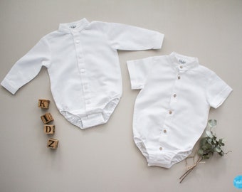 baby boy ringbearer outfit, baptism suit - white shirt, linen shirt, baby bodysuit, onesie