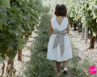 Mädchen Schleife, Leinen Schärpe, Kleiderschleife, Leinengürtel - Blumenmädchen Kleid, Kommunionskleid, Hochzeitsaccessoires, Taufkleid