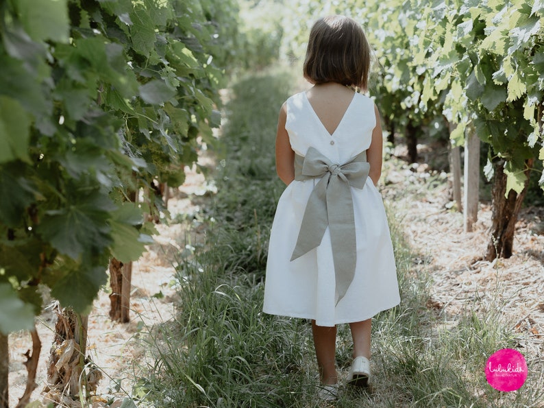 Fiocco per ragazze, fascia di lino, fiocco per abito, cintura di lino abito da ragazza di fiori, abito da comunione, accessori da sposa, abito da battesimo immagine 1