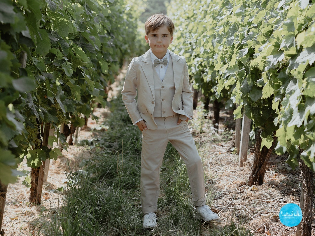 Monaco - Toddler Boys Linen Look Suit Set with Bow tie