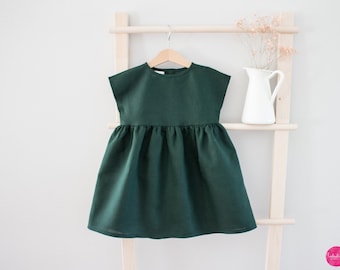 Baby Mädchen kurzarm Leinenkleid, Blumenmädchenkleid, Kommunionskleid, Taufkleid, Hochzeitsoutfit, Taufoutfit, Einschulung, Geburtstagskleid