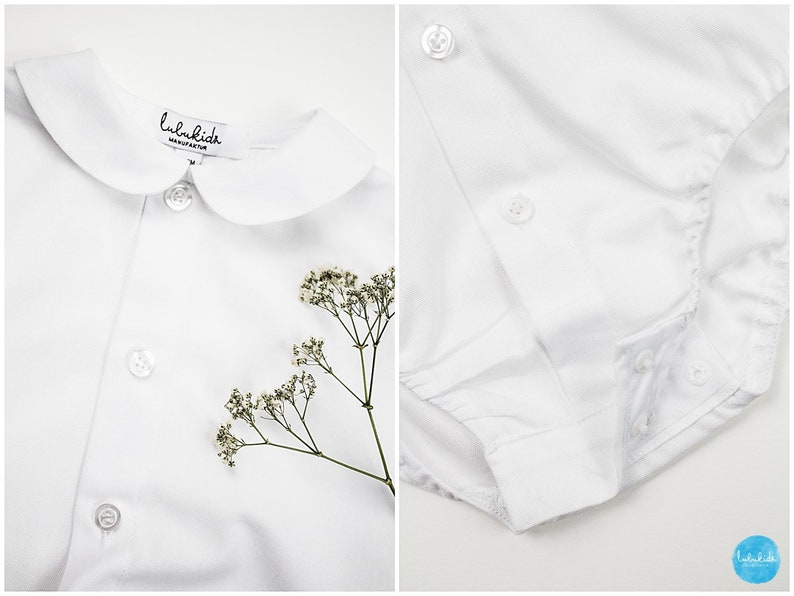 SALE white baby christening shirt boys christening wear white cotton body shirt with bob collar image 2