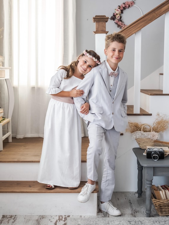 Brown Dress YONGHS Kids Boys 4-Piece Suits Wedding Birthday Outfit