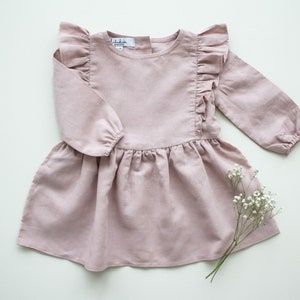 girls linen dress, boho dress with ruffles, baby girl linen dress image 4