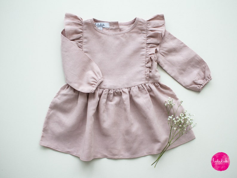 girls linen dress, boho dress with ruffles, baby girl linen dress image 4