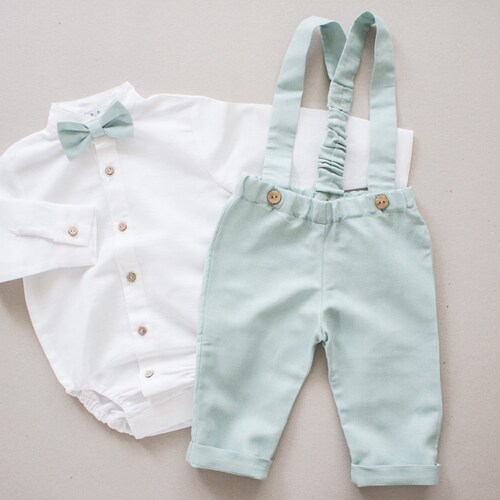 Page Boy Sage Green Suit Set Baby Linen Carrier Pants Etsy Australia