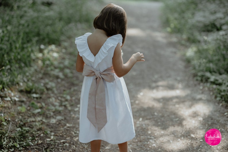 girls linen dress belt, girl sash bow flower girl accessories, wedding outfit, communion dress, wedding accessories, linen waist belt image 4