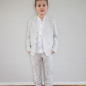 ring bearer outfit suit, beach wedding outfit, toddler suit set  - 3pcs linen outfit: blazer + pants + shirt