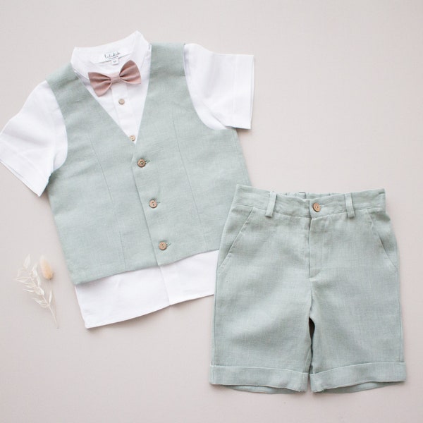 page boy outfit, boys linen suit, beach wedding outfit, ring bearer vest outfit, toddler wedding, linen blazer, suit vest, white shirt