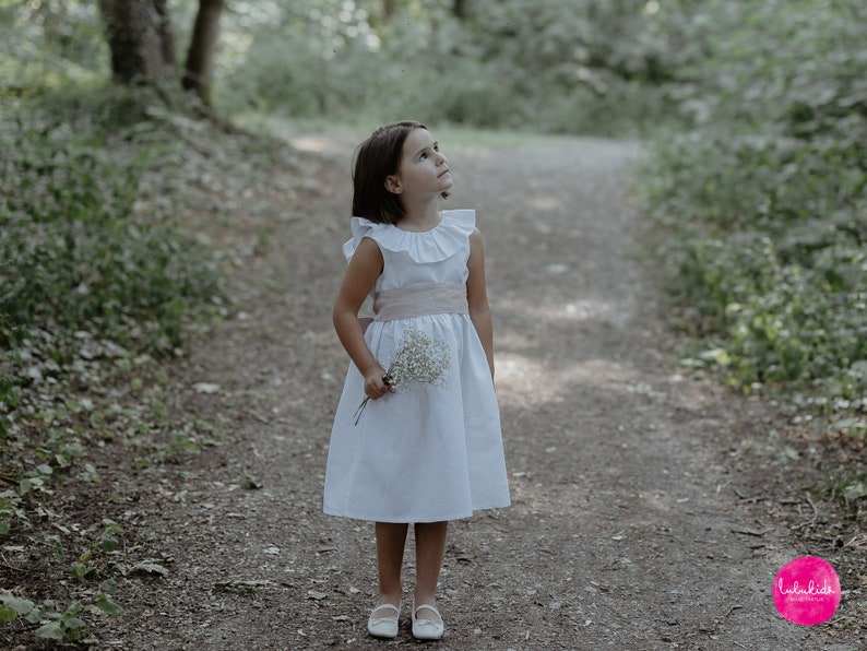 girls linen dress belt, girl sash bow flower girl accessories, wedding outfit, communion dress, wedding accessories, linen waist belt image 8