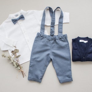 baby boy wedding outfit, boys wedding suit, toddler page boy outfit, ring bearer outfit 2 pcs suit set: pants with suspenders bow tie image 8