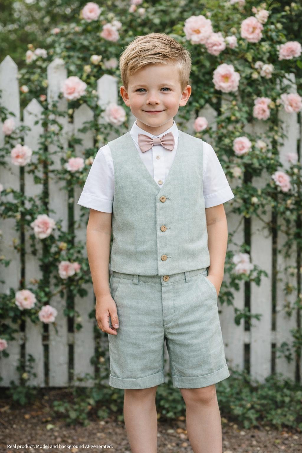 Set Da Piccolo Gentiluomo Geagodelia Per Neonati 0-24 Mesi - Body A Maniche Corte Con Papillon E Pantaloncini Con Bretelle - Cotone 100% - Battesimo E Cerimonie - 2