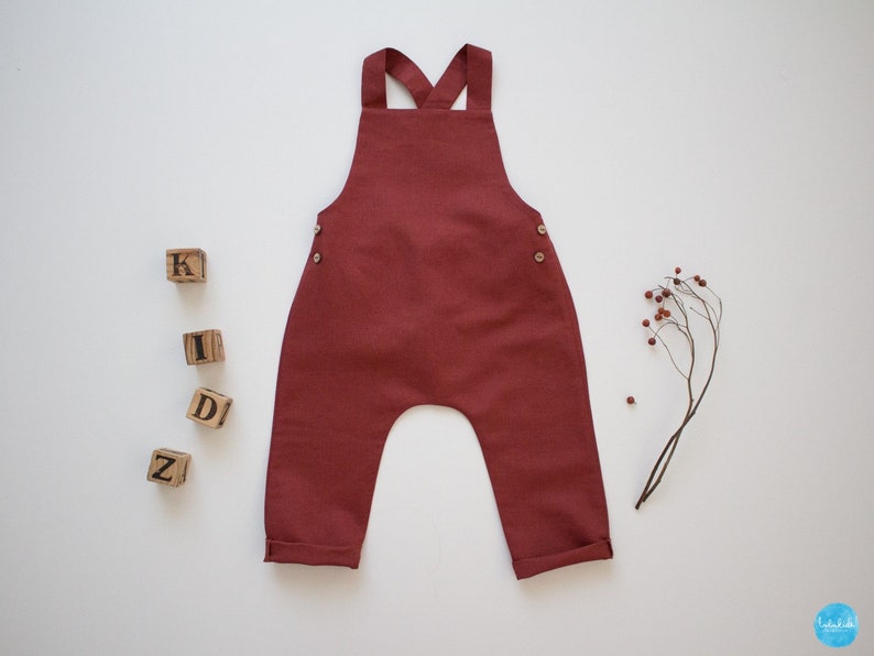 Baby boy baptism pants, baptism outfit linen dungarees, players image 5