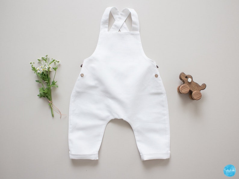 Baby boy baptism pants, baptism outfit linen dungarees, players image 4