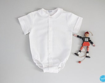 SALE white baby christening shirt boys christening wear - white cotton body shirt with bob collar