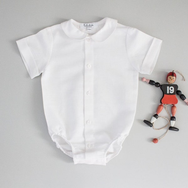 SALE white baby christening shirt boys christening wear - white cotton body shirt with bob collar