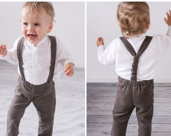 boys corduroy long pants with suspenders