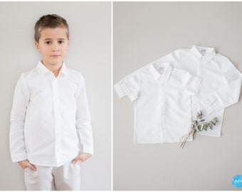 toddler white linen shirt, formal boys shirt, boys wedding shirt, ring bearer suit shirt wit collar