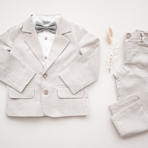 Jongenspak voor bruiloft, ringdrageroutfit, kinderpak voor bruiloft - 3-delig. outfit van natuurlijk linnen: broek + shirt + jasje