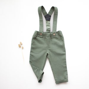 Baby boy baptism outfit, christening outfit, christening pants, ring bearer suit, wedding outfit, page boy outfit - linen pants with straps