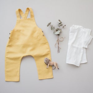 Baby boy baptism pants, baptism outfit linen dungarees, players image 7