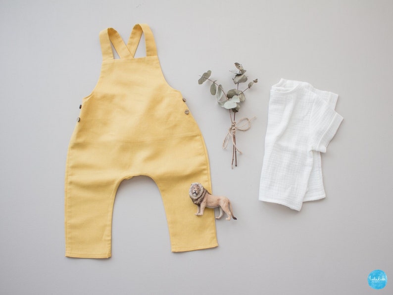 Baby boy baptism pants, baptism outfit linen dungarees, players image 7