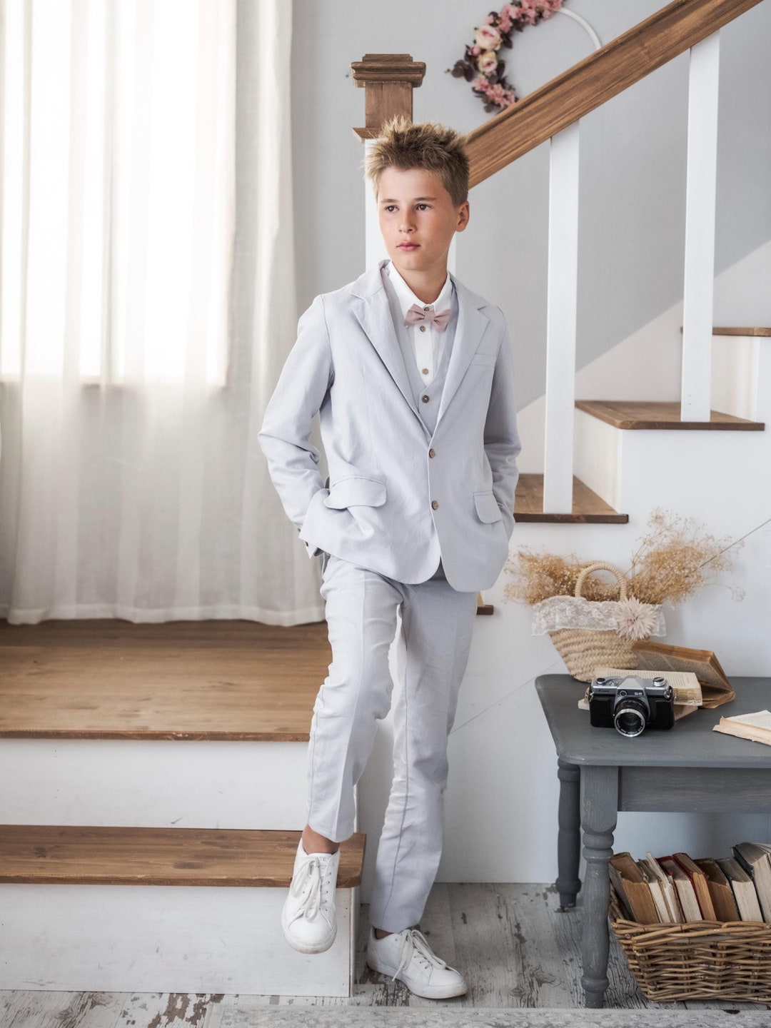 White Ring Bearer Suits For Toddlers Baby Boy White Linen Vest