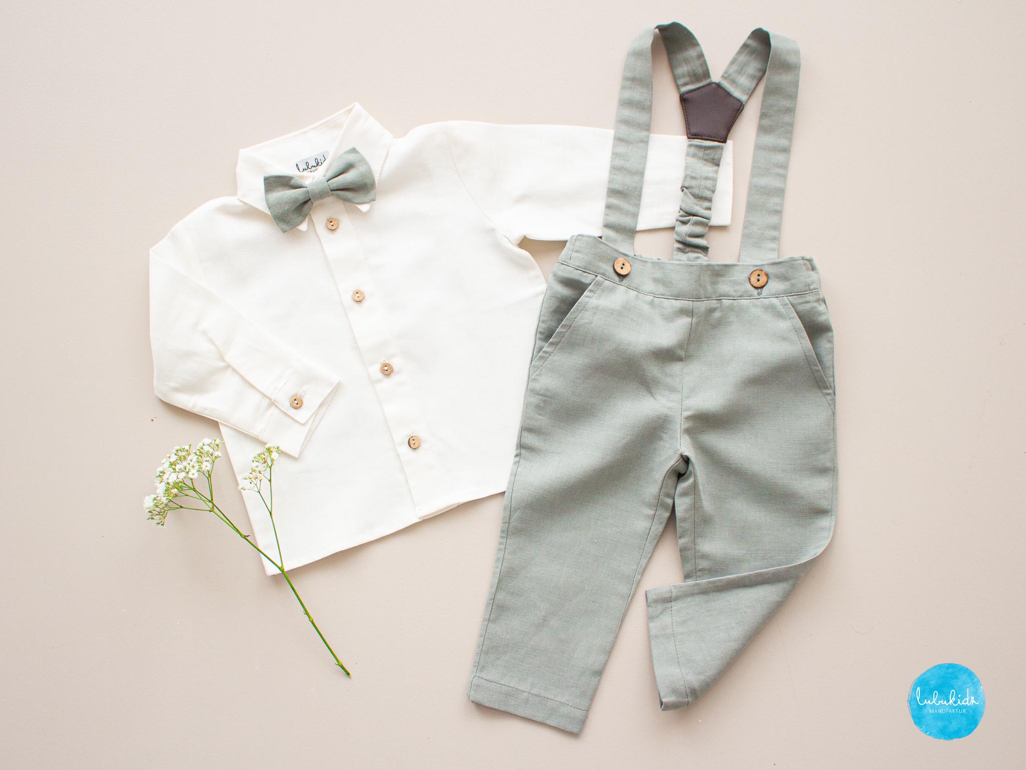 Amissz Ensemble Bébé Garçon Gentleman 1-10 Ans - Chemise + Nœud Papillon + Bretelles + Pantalon Tenue Cérémonie