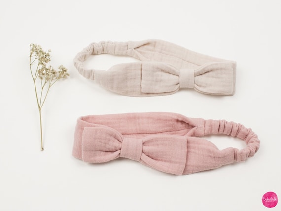 Baby Mädchen Haarband Haarschleife Haarreif Mädchenaccessoires Taufaccessoires aus Musselin (Bio-Baumwolle)