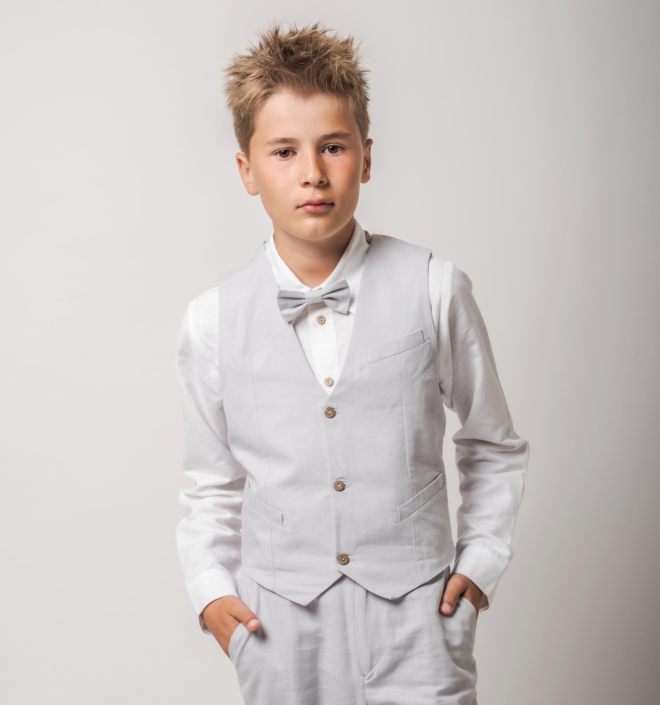 LOLANTA Boys 4-Piece Formal Suit Set - Wedding Ring Bearer Outfit With Shirt & Tie