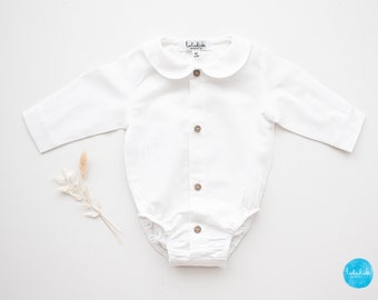 SALE baby boy baptism outfit - white bodysuit shirt, shirt with peter pan collar, linen shirt, linen onesie, blessing shirt