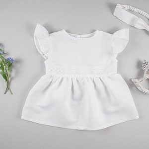 Baby Girl Christening Clothes, Linen Hair Band Hair Bow image 5