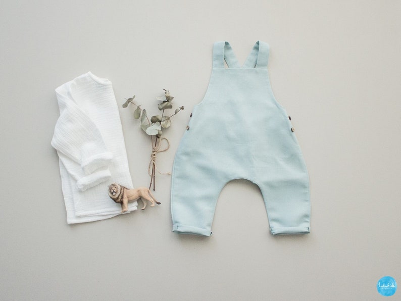 Baby boy baptism pants, baptism outfit linen dungarees, players image 6